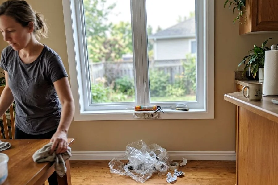 After: the same opening with a new triple-pane vinyl window