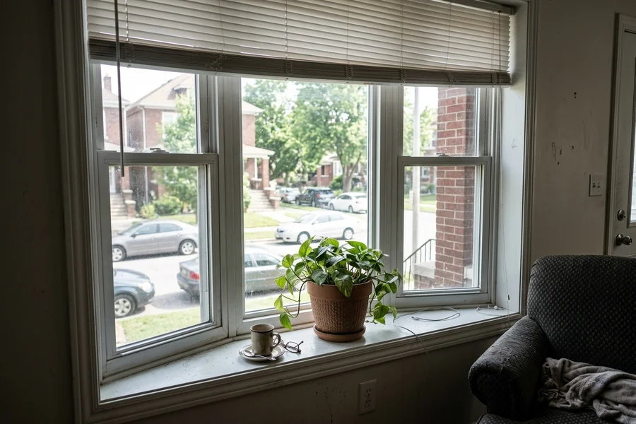 Before: bulky vinyl frames with thick sightlines