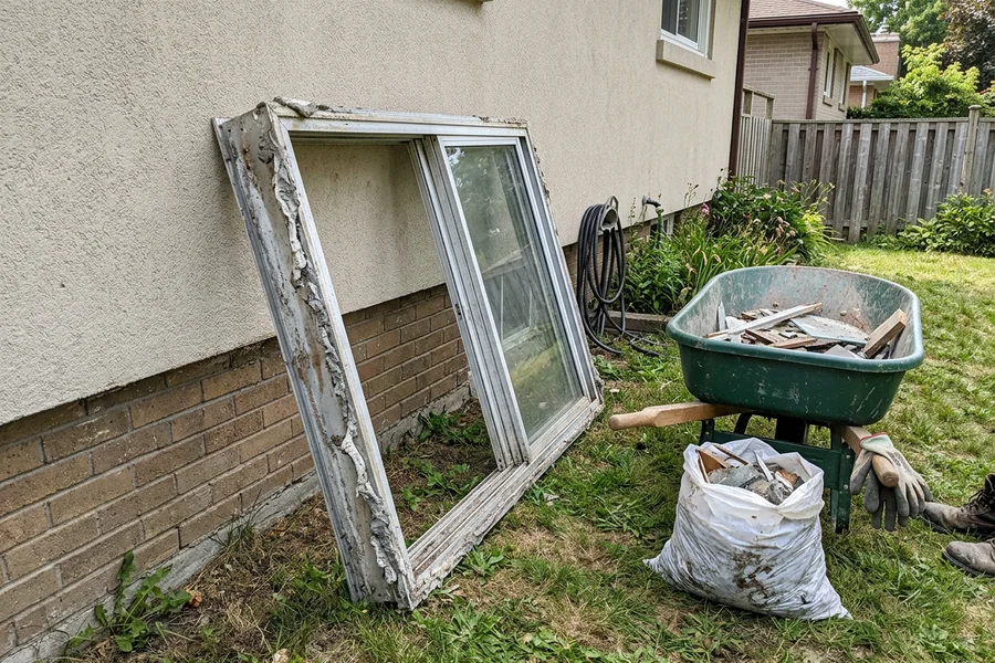 Old builder-grade aluminium slider removed from a GTA bungalow