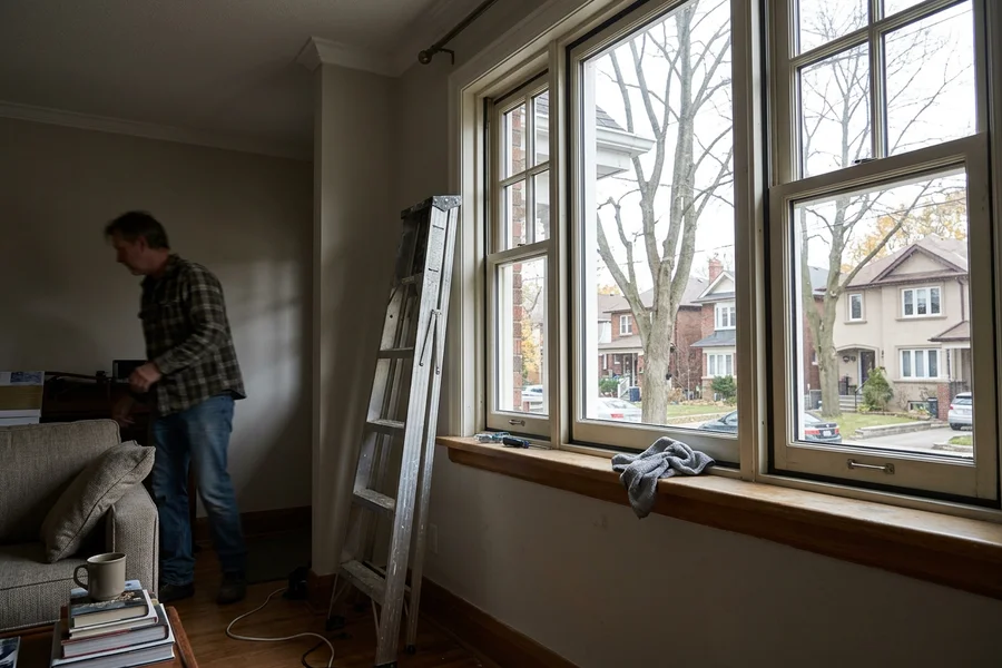 Restored clear window with new weatherstripping in a Toronto living room