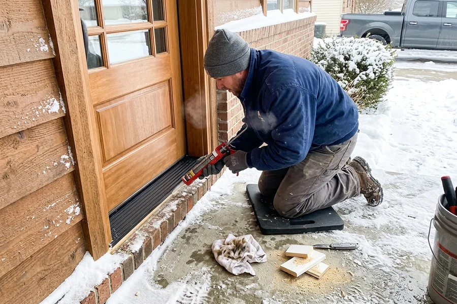 Thermal-break threshold and sill being sealed during installation
